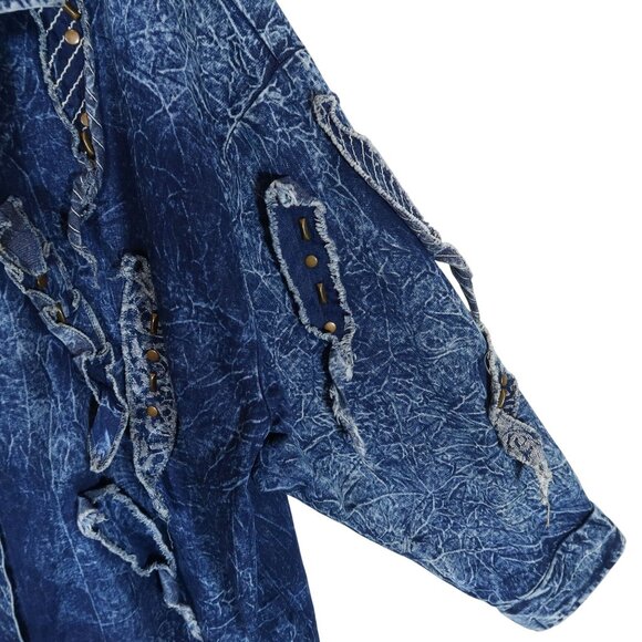 Vintage 80s Acid Wash Oversized Denim Studded Shirt Jacket Art To Wear Size XL - Picture 6 of 9